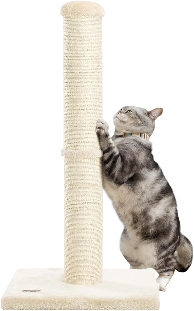 Karolpar 34inch Cat Scratching Post with Natural Sisal Rope 4.3Inch Large Diameter Scratcher Post Tree for Indoor Cats Beige