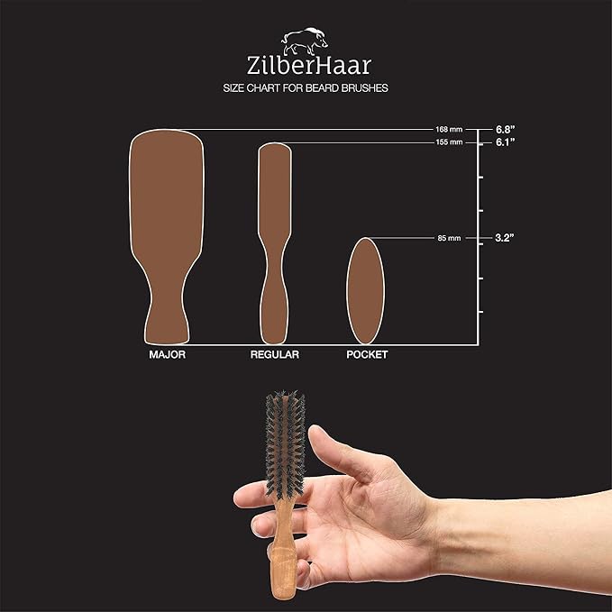 Zilberhaar Beard Brush Grooming Kit (Soft Version) 2nd Cut Boar Bristles - Ideal for Stubbles and Short To Medium Beards - Distributes Balm and Oil for Growth/Styling - Comes with Brush Cleaning Tool