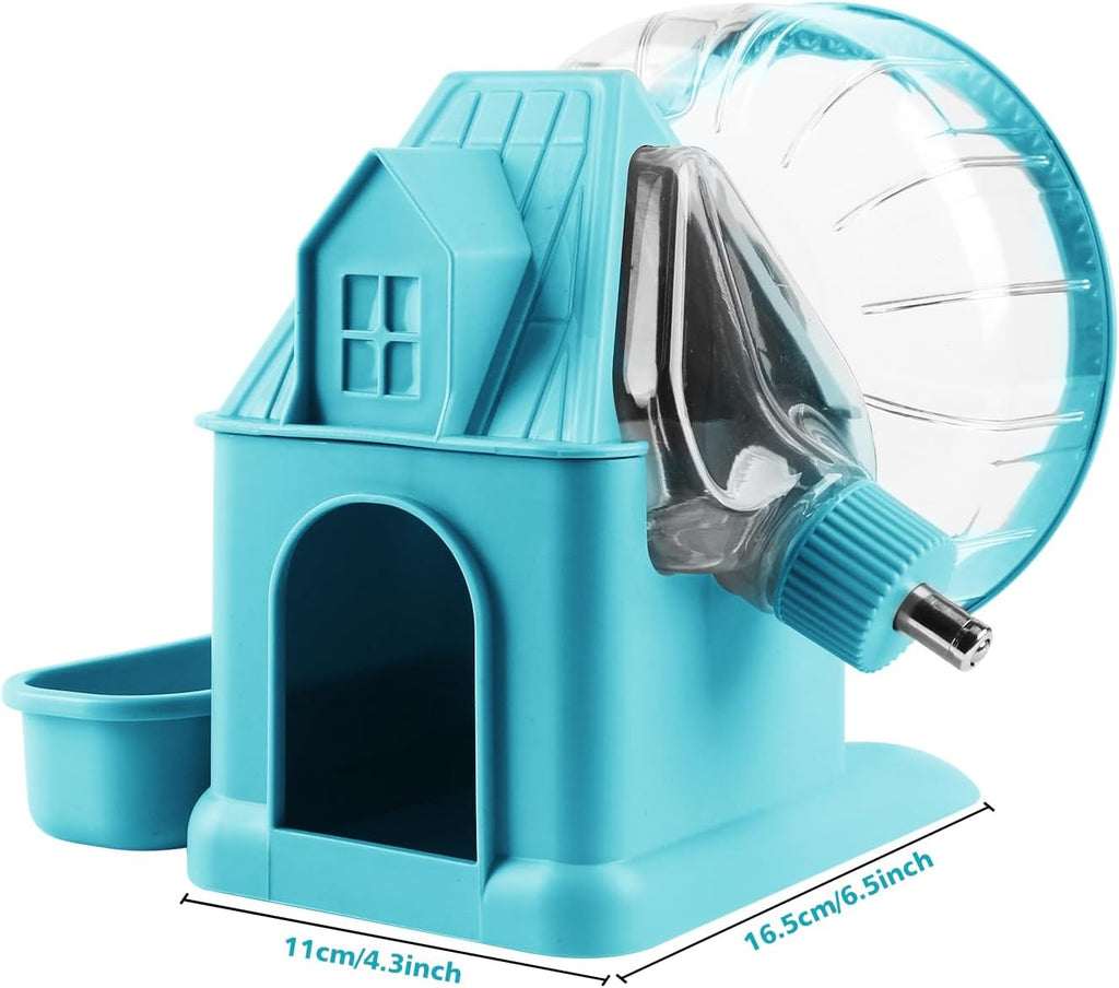 4 in 1 Silent Large Hamster Wheel Multifunctional Hamster Running Wheel Quite Running Spinner Wheel Accessories with Food Bowl Water Bottle for Hamsters Dwarf Gerbil (Blue)