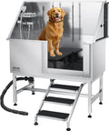 VEVOR Stainless Steel Dog Washing Station, 50 inch Pet Grooming Tub w/Stairs, PE Water Filter Board, Faucet & Showerhead & Soap Holder Dog Bathtub for Large & Medium & Small Pets (Right Door)