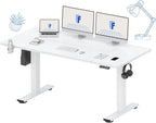FLEXISPOT 63 x 32 Inch Large Standing Desk, Stand Up Desk with Splice Board, Rising Desks for Home Office, Office Desk with Cup Holder and Headphone Hook (White Frame + White Top, 2 Packages)