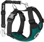SlowTon Dog Seat Belt Harness for Car, Dog Car Harness Adjustable Mesh Breathable & Dog Seatbelt Safety Tether with Elastic Bungee for Small Medium Large Pets(Green, Double Clip, M)