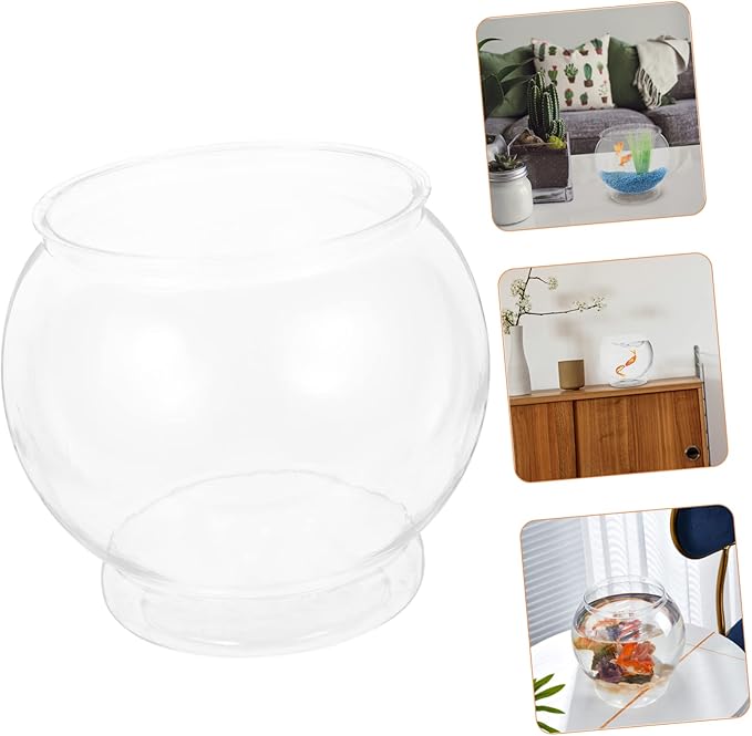 Mipcase Round Desktop Fish Bowl Plastic Small Fish Tank for Shrimp and Turtle Aquarium for Home Office and Garden Decor