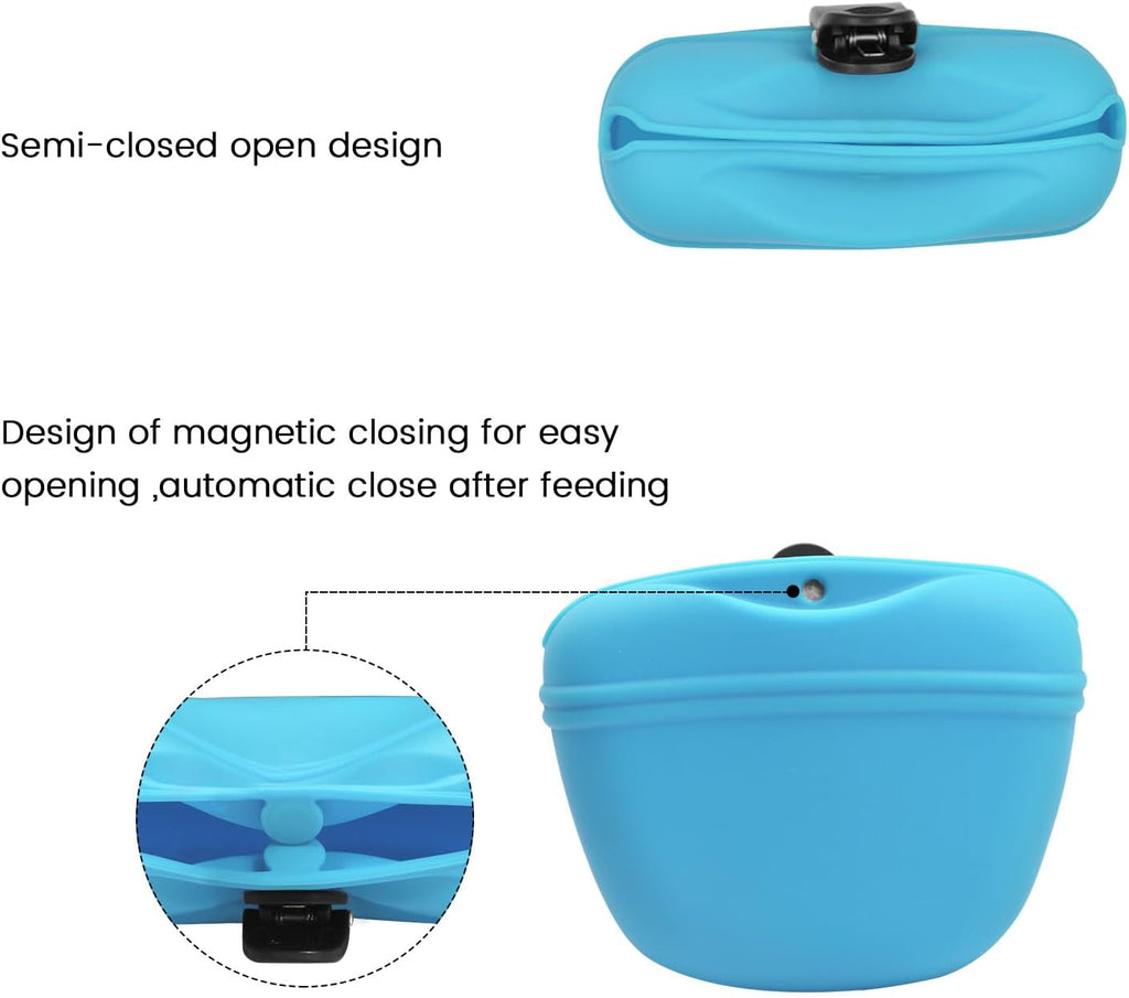 AUDWUD Silicone Dog Treat Pouch,Clip on Portable Training Container,Convenient Magnetic Buckle Closing and Waist Clip,No BPA