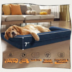 Large Dog Bed Orthopedic Washable | Beds Bolster Pet | XL Large Big Dogs | Memory Foam Couch Sofa | Waterproof with Removable Cover | Navy Blue Dog Bed