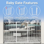 WAOWAO Extra Tall 40.55" Baby Gate 57.48-74.4" Wide Pressure Mounted Walk Through Swing Auto Close Safety White Metal Toddler Child Dog Pet for Indoor Stairs,Doorways,Kitche