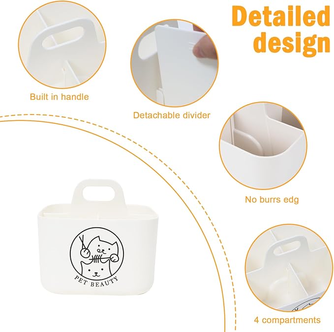 Dog Storage Organizer for Grooming Supplies,4-Compartment Caddy for Dog Cat Grooming Kit,Pet Stuff Storage,Ieal for Shampoo,Trimmer,Clipper,Combo,Brush-Modern Minimalist White