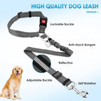 SlowTon Dog Seat Belt for Car, 2 Pack Dog Car Harness Seatbelt Adjustable with Elastic Bungee Buffer, 2 in 1 Pet Car Leash Headrest Restraint Dog Reflective Safety Tether (Grey, Headrest+Clip)
