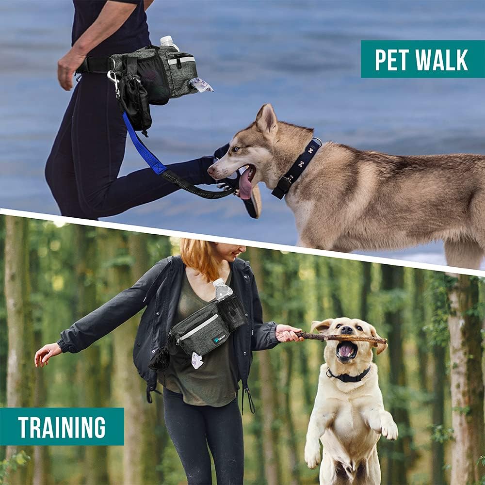 PetAmi Dog Fanny Pack, Treat Pouch for Dog Walking, Training, Built in Poop Bag Dispenser, Water Bottle Holder, Collapsible Bowl, Pet Treat Waist Belt for Hiking, Running, Kibbles (Charcoal)