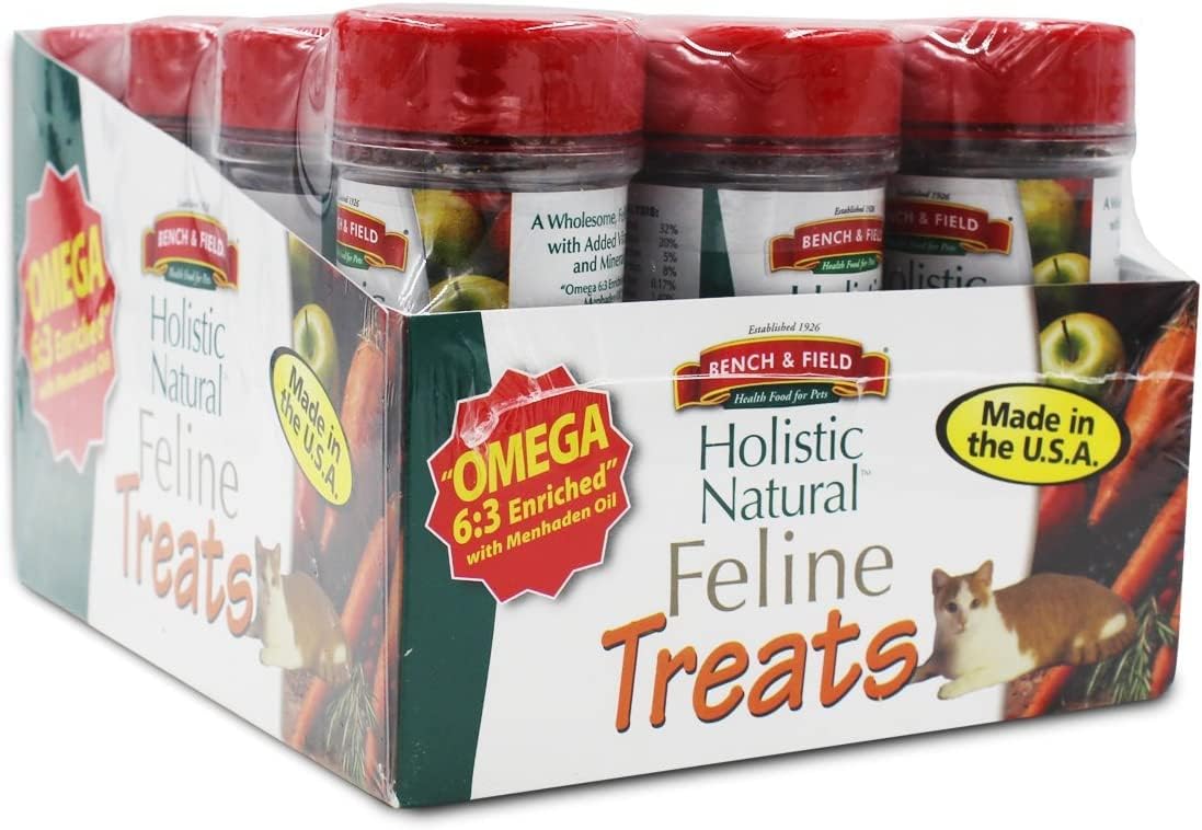 Bench & Field Holistic Natural Healthy Kitty Cat Treats | Crunchy Fish-Shaped Bites | Delicious Seafood Flavored Snack, 3-Ounce (Pack of 12 Bottles)