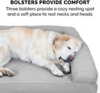 Furhaven Cooling Gel Dog Bed for Large Dogs w/ Removable Bolsters & Washable Cover, For Dogs Up to 95 lbs - Two-Tone Plush Faux Fur & Suede L Shaped Chaise - Stone Gray, Jumbo/XL