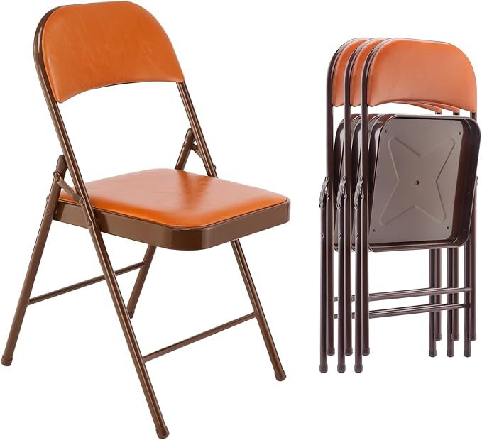 SKOK 4 Pack Padded Folding Chairs with Upholstered Cushion & Back, Padded Seats for Indoor & Outdoor, Portable Stackable Commercial Foldable Chairs w/Metal Frame for Events, Wedding Party