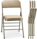 cyclone sound 4 Pack Folding Chairs with PU Padded Cushion and Back, Commercial Grade Metal Chairs with Comfortable PU Leather Cushion for Home and Office, for Indoor and Outdoor Events (4, Beige-PU)