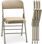 cyclone sound 4 Pack Folding Chairs with PU Padded Cushion and Back, Commercial Grade Metal Chairs with Comfortable PU Leather Cushion for Home and Office, for Indoor and Outdoor Events (4, Beige-PU)
