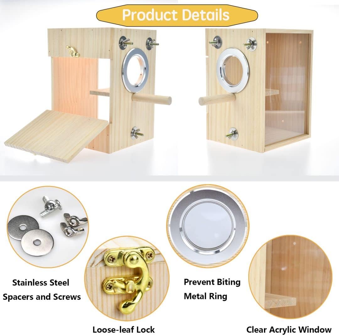 Bird Nest Box Parakeet Breeding Nest Box Bird Nest House Wooden Acrylic Transparent Breeding Box for Finch Lovebirds Cockatiel Budgie Conure Parrot