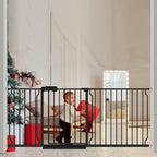 Extra Wide Baby Gate 71.6-76.37 Inch Black, Walk Through Pressure Mounted No Drill Long Large Tension Metal Gate for Dog and Toddler