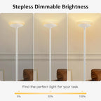 BoostArea Torchiere Floor Lamp, 24W Super Bright LED Standing Lamp, Stepless Dimmable Pole Lamp with 3000K Lighting, Glass Lampshade, 71Inch Tall Metal Modern Floor lamps for Living Room/Bedroom White
