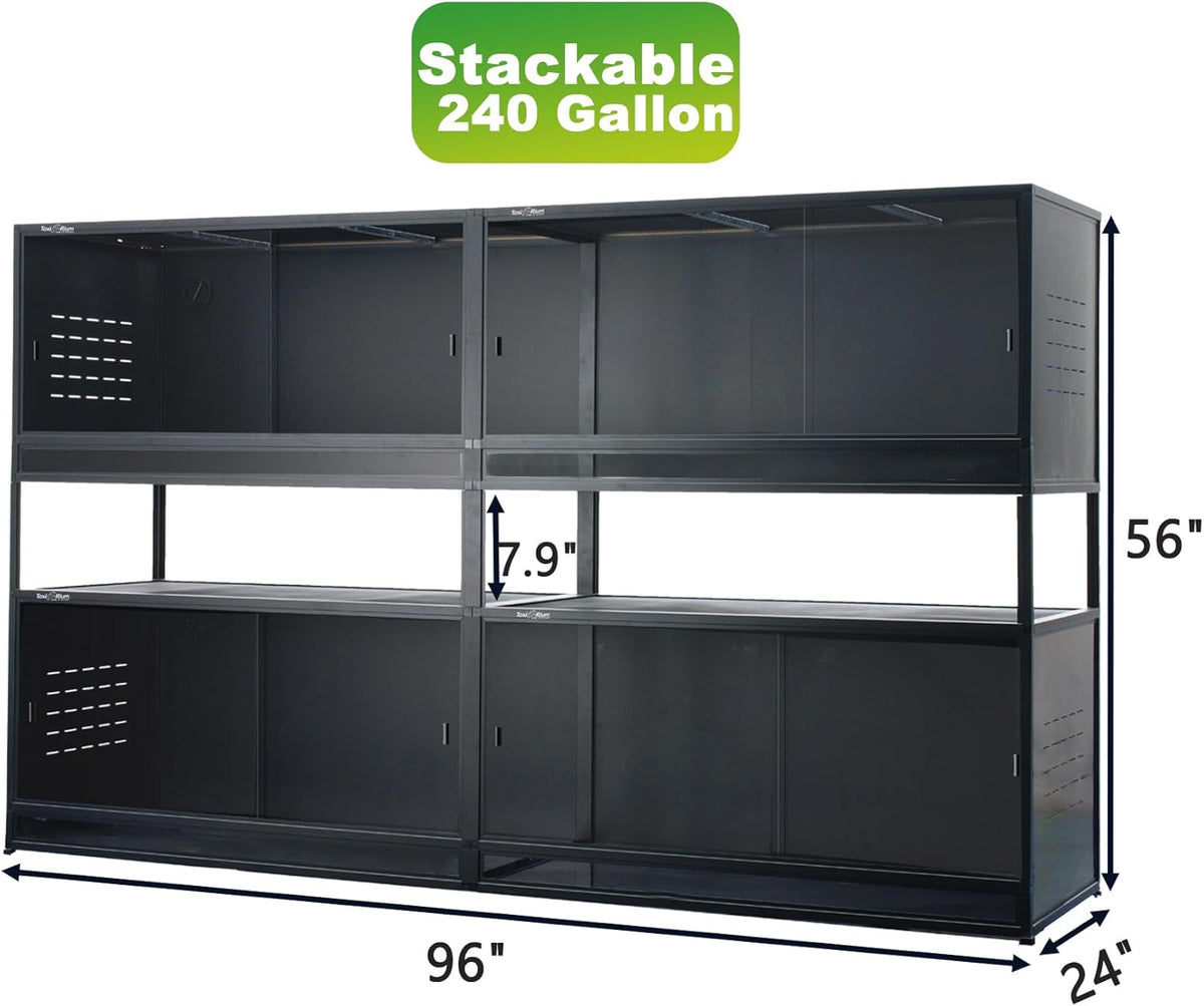 Reptile Enclosure 4 Packs, 48"x24"x24" Stackable Space Efficient Reptile Tank for Bearded Dragon and Ball Python, Expandable Snake Terrarium with Front Opening Tempered Glass Door