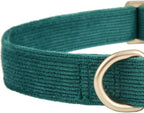 Soft Corduroy Dog Collar and Leash Set Adjustable Durable Dog Collars with Metal Buckle and Lead for Small Dogs,Dark Green