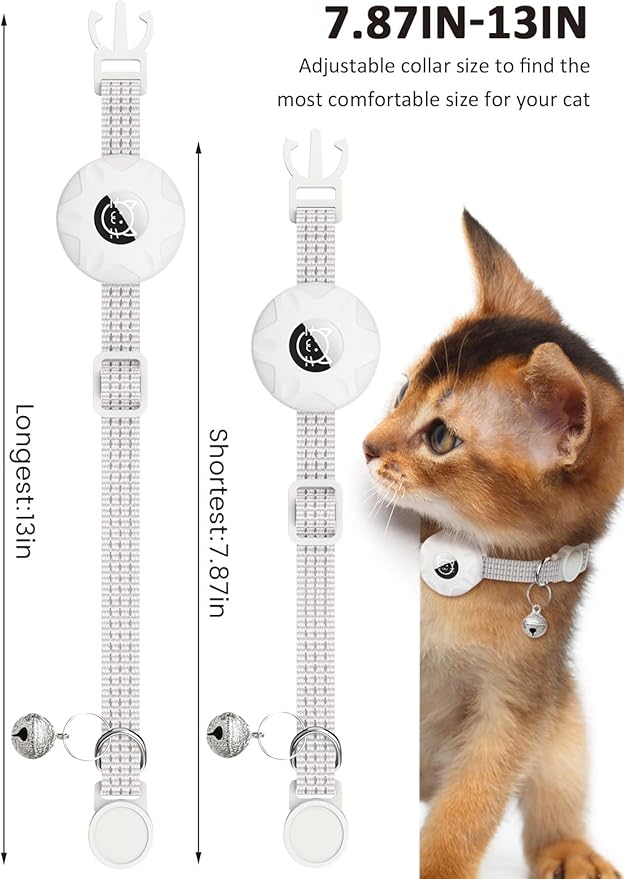 Apple AirTag Cat Collar, GPS Tracker Kitten Collar with Breakaway Feature, Lightweight and Reflective, Suitable for Cats, Kittens and Puppies (White)