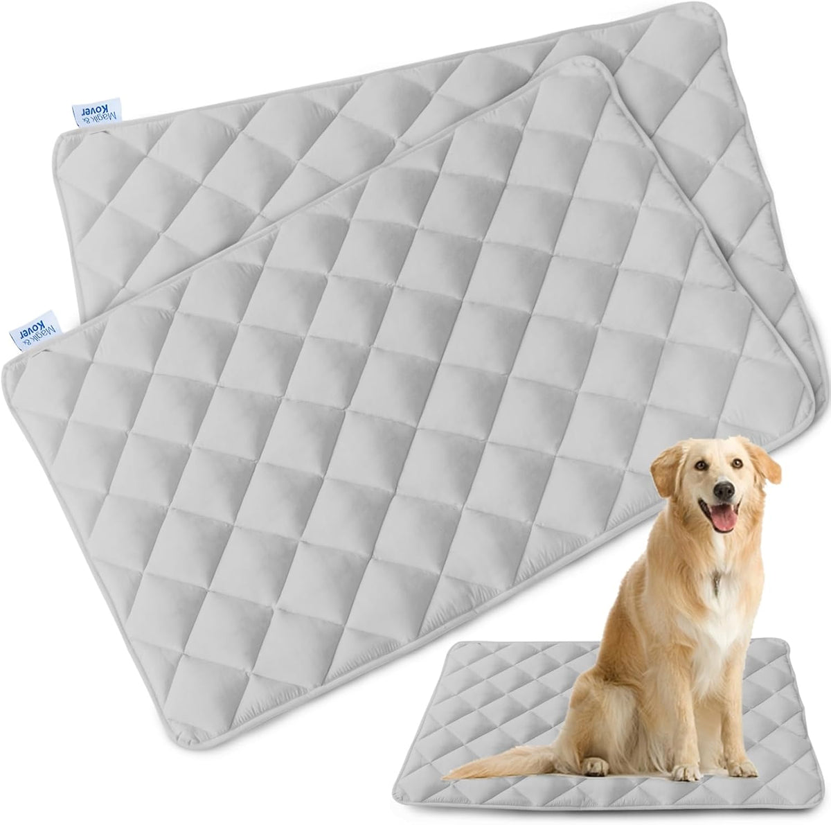 Magik & Kover Dog Crate Pad 2 Pack (30" x 19"), Soft Dog Crate Mat with Anti-Slip Bottom, Machine Washable Kennel Pad, Fits 30 Inch, Grey