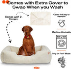 FUZI Luxury Aesthetic Dog Bed with Extra Cover for Medium Dogs, Washable Pet Couch, Pet Bed with Sides, Non-Slip Bottom, Soft & Durable Calming Dog Bed, Faux Fur, Medium 31.75x23.6x9.5 Soft White