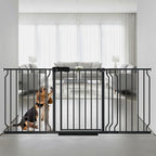 62.2"-71.65" Extra Wide Auto Closing Baby Safety Gate for Stairs & Doorways, Pressure Mounted No Drill Pet Gate with Walk-Through Door - Heavy Duty Childproof Gate for Toddlers, Kids, Dogs (Black)