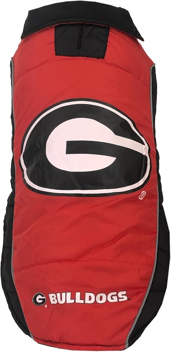 NCAA Georgia Bulldogs Puffer Vest for Dogs & Cats, Size Small. Warm, Cozy, and Waterproof Dog Coat, for Small and Large Dogs/Cats. Best NCAA Licensed PET Warming Sports Jacket