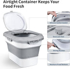 Rice Storage Container, Collapsible Airtight Food Storage Containers 6-20 Lbs, Rice Dispenser with Measuring Cup and Small Bin for Flour Cereal Pasta Grain, Cat Pet Dog Bird Food Container