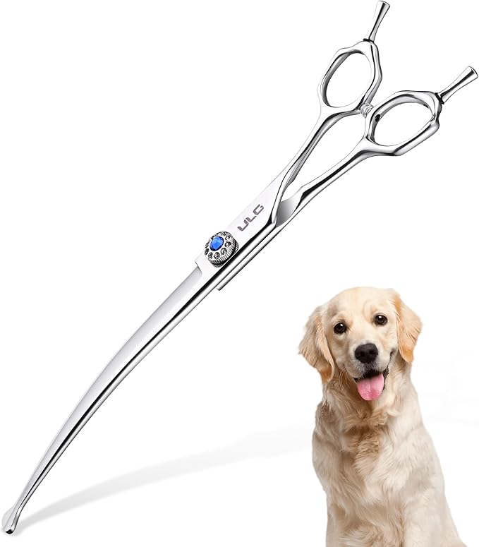 ULG 7.5" Curved, Compact Dog Grooming Scissors - Professional Pet Shears, Silver Stainless Steel