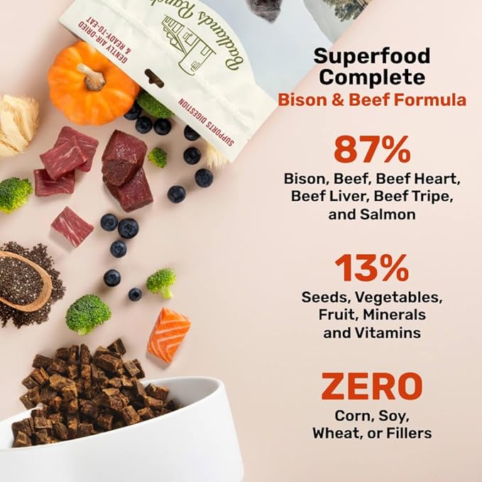 BADLANDS RANCH - Superfood Complete, Air-Dried Adult Dog Food - High Protein, Zero Fillers, Superfood Nutrition by Katherine Heigl (64 oz, Beef & Bison Formula)