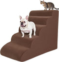 5 Step Pet Stairs Ramp for High Beds Sofas 5-30 Inch with Sturdy Non Slip Waterproof Pads, Machine Washable Cover Indoor Balanced Design for Cats Dogs Small Medium Large XL Pets Grey (Brown, Large, 1)