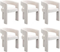 Set of 6 Modern Velvet Fabric Upholstered Dining Chairs with Open-Back, Cute Barrel Side Chairs Kitchen Armchair Accent Chairs for Dining Room Bedroom, Ivory