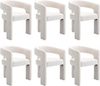 Set of 6 Modern Velvet Fabric Upholstered Dining Chairs with Open-Back, Cute Barrel Side Chairs Kitchen Armchair Accent Chairs for Dining Room Bedroom, Ivory