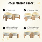 SPUNKYJUNKY 15° Slanted Ceramic Dog and Cat Bowl with Wooden Stand, Tilted Bulldog Food and Water Bowl No Slip Non-Spill for Cats Medium Dogs Big Face Pets 13.5 OZ (1.7 Cups, Beige × 2)
