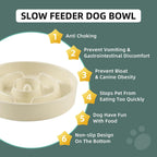 7.3inch Ceramic Slow Feeder Dog Bowl for Medium and Large Breed, Puzzle Dog Food Dish, Anti-Gulping, Pet Slow Feeder, Stop Bloat, Preventing Choking (Single Bowl-Beige)