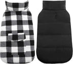 Kuoser Dog Winter Coat, Windproof Dog Fleece Jacket British Style Plaid Cold Weather Doggie Vest Coats, Reversible Cozy Warm Pet Clothes Apparel for Large Size Dogs L