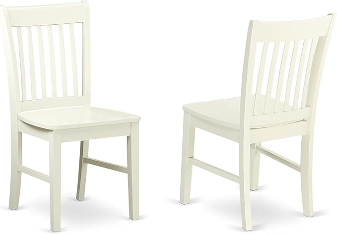 East West Furniture NFC-LWH-W Norfolk Dining Room Chairs - Slat Back Solid Wood Seat Chairs, Set of 2, Linen White