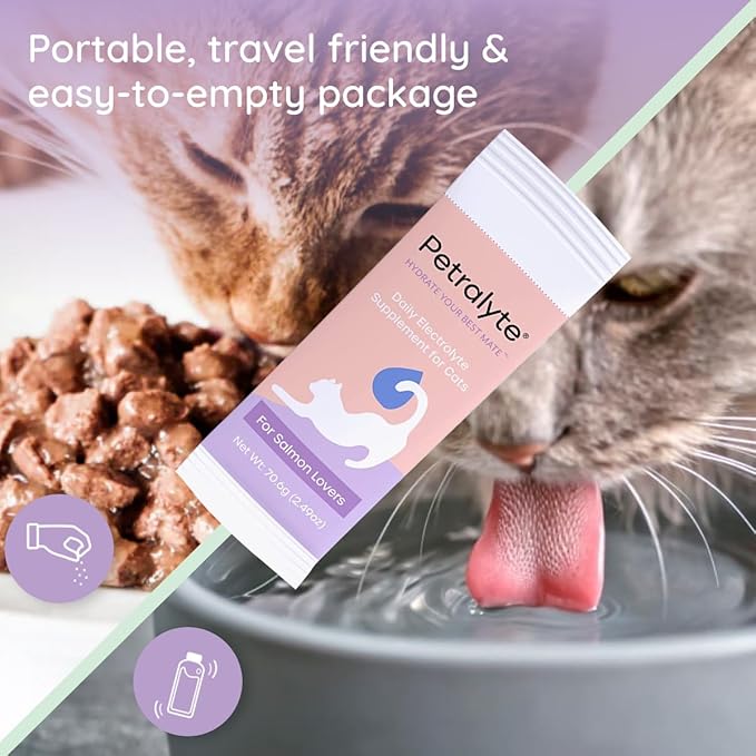 Petralyte Cat Hydration Electrolyte and Cat Joint Supplement | Hydration Support for Cats w/Glucosamine, Chondroitin, L-Glutamine, Taurine, Lysine & Prebiotics | for Salmon Lovers | 16 Packets