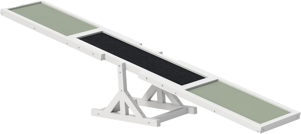 PawHut Wooden Dog Agility Seesaw for Training and Exercise, Platform Equipment Run Game Toy, Weather Resistant Pet Supplies, 71" L x 12" W x 12" H, White