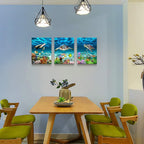 AHUASJART Canvas Wall Art for Living Room family Wall decor for Bedroom Bathroom Wall Decoration blue Ocean Sea Turtle Paintings Modern shark Pictures Artwork office Ready to Hang 12" x 16" 3 Piece