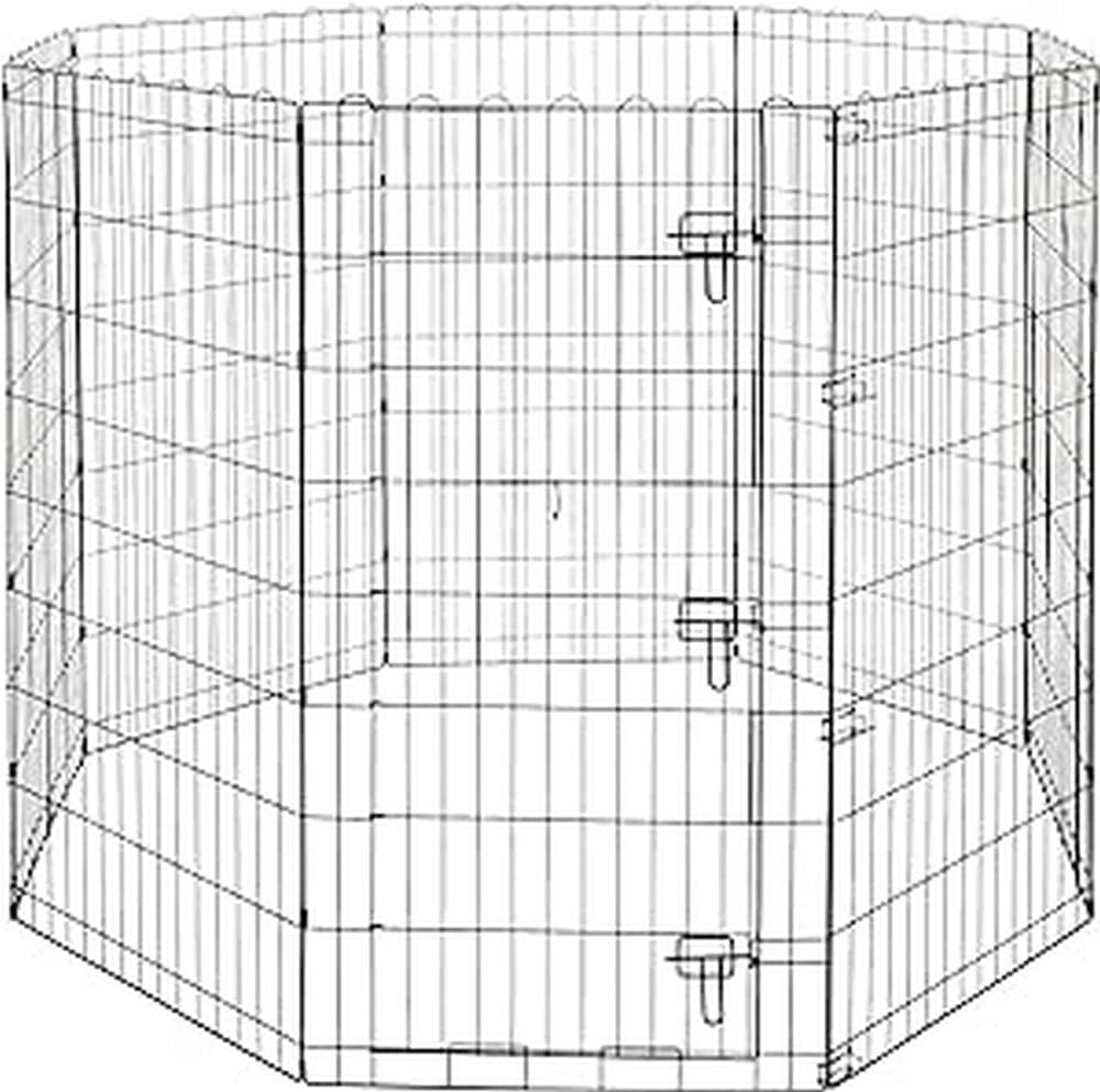 Amazon Basics Foldable Octagonal Metal Exercise Dog Playpen - Indoor/Outdoor, Single Door, Extra Large (8 Panels, 24 x 48), Easy to assemble and store customize, 48" - X-Large, Black