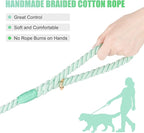 Dog Leash 6 FT Handmade Braided Cotton Rope Leashes for Small Medium and Large Dogs, New Golden Heavy Duty Metal Clasp, Light Green