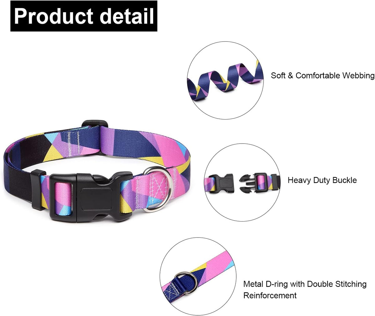 Mercano Adjustable Dog Collar - Special Design Patterns, Soft Nylon Comfortable Sturdy Pet Collar for Small Medium Large Dogs (XS, Geometry Purple)