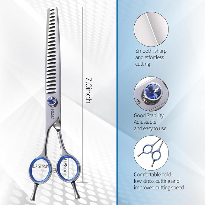 Chunkers Dog Grooming Scissors Left Handed 7.0'' Professional Thinning Shears for Dogs Pet Grooming Scissors Chunkers Shears Dog Grooming Japan 440C 70% Thinning Rate 18 Teeth(7.0'' Chunkers)