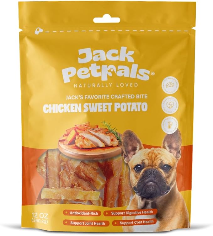 Jack’s Favorite Crafted Bite Chicken Sweet Potato - Premium Natural Chicken & Sweet Potato For Dogs - Low-Fat - Supports Joint, Coat & Digestive Health - Training Treats - 12oz - 1 Pack