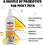 Dinovite Lickochops for Dog & Cat Supplement Enhanced with Omega-6, 3 Fatty Acids, Probiotics and Vitamin E, 16 oz with Pump