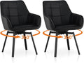 TUKAILAi Swivel Dining Chairs Set of 2, PU Armchairs Upholstered Accent Dining Chairs with Metal Legs, Rotatable Desk Chair for Home Office Kitchen Chair Restaurant (Black)