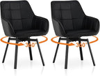 TUKAILAi Swivel Dining Chairs Set of 2, PU Armchairs Upholstered Accent Dining Chairs with Metal Legs, Rotatable Desk Chair for Home Office Kitchen Chair Restaurant (Black)