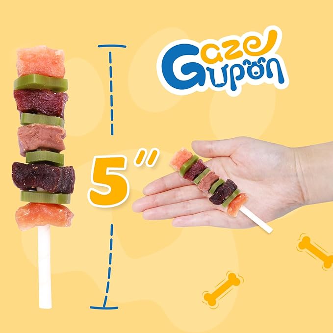 gazeupon Dog Treats, Multi-Flavored Kabobs Treats, High Protein Dog Chews, Made with Real Chicken, Duck, Beef, Rabbit, Salmon